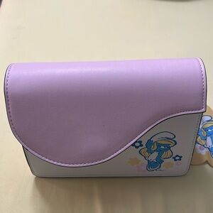 *New! Smurfette Purse Bag Pink White Inner Zip Pockets Strap Handle Lock Clasp
